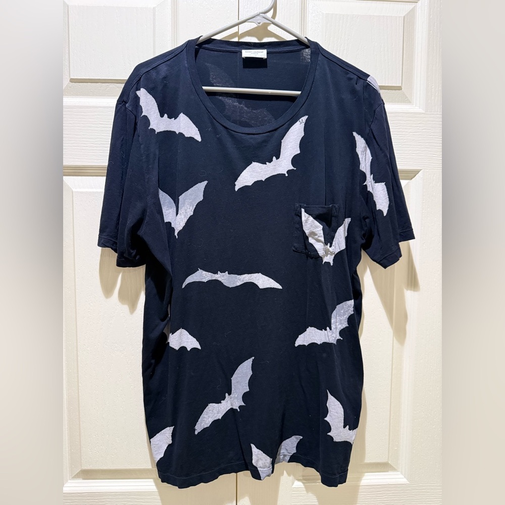 Saint Laurent Black Tee with White Graphic
